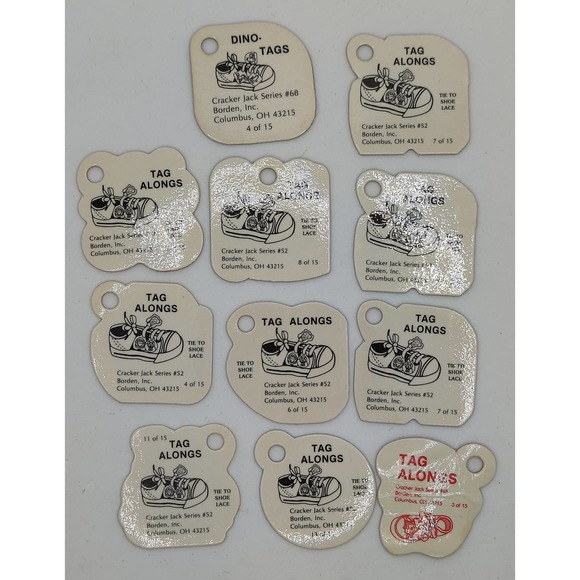 11 Cracker Jack Shoe Tags, Tag Alongs, Vintage! - Picture 2 of 2